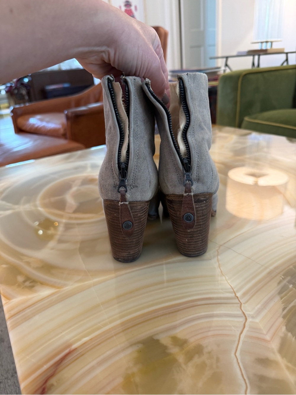 Rag and Bone booties - Women's Neutral Canvas Ankle Boots - Beige - Picture 5 of 7